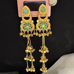 Elegant Gold and Green Dangle Earrings